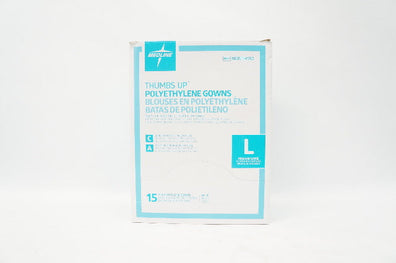 Medline NONTH150 Thumbs Up Polyethylene Gowns, Regular Large, Blue - Box of 9